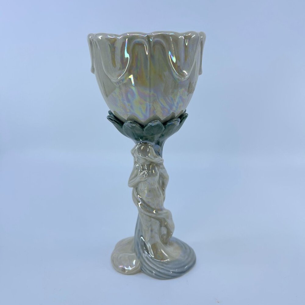 vintage fitz and floyd art nouveau "lily & nymph" lusterware goblet 1978